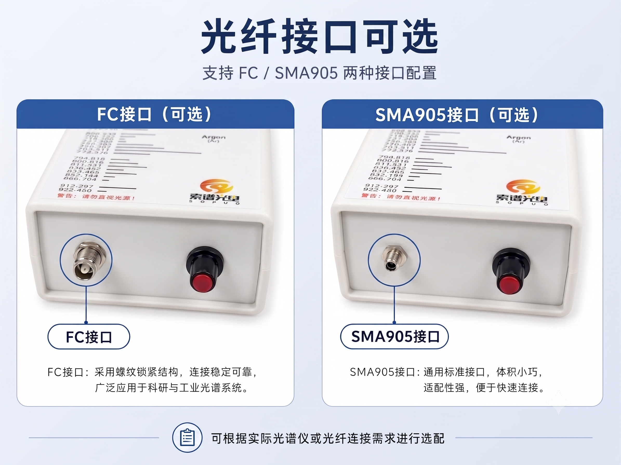 可调功率汞氩灯的 SMA905 接口与调光旋钮